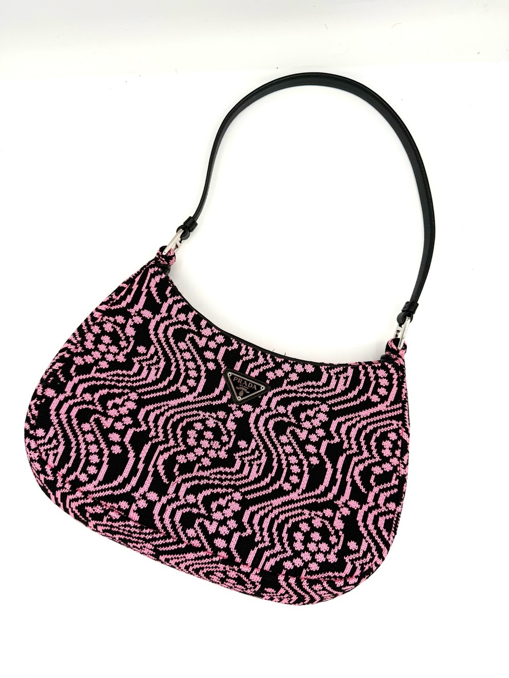 Prada Black & Pink Jacquard Cleo Shoulder Bag